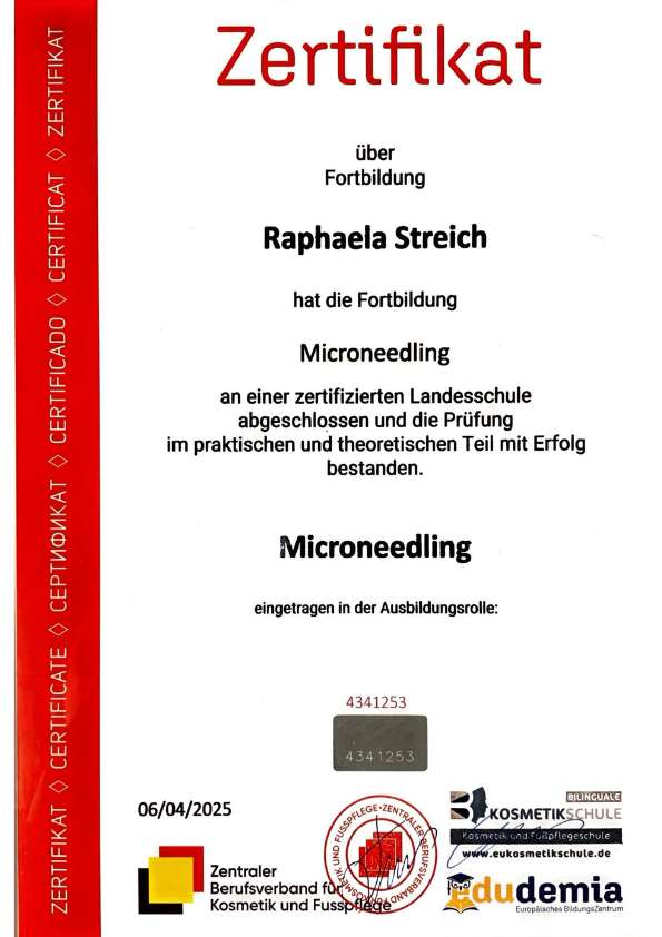 Zertifikat Fortbildung Microneedling